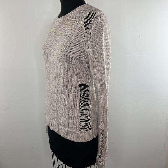 n:PHILANTHROPY Wool Alpaca Crew Distressed Knit Sweater Marble Beige Medium M - Picture 9 of 12